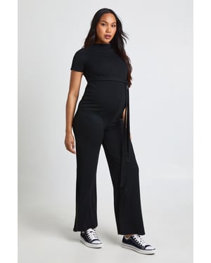Maternity Rib Tie Waist Jumpsuit