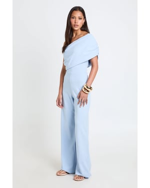 Jersey Crepe Bardot Wide Leg Jumpsuit