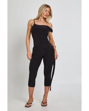 Slinky Asymmetric Neck Capri Jumpsuit