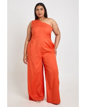 Plus Linen One Shoulder Jumpsuit