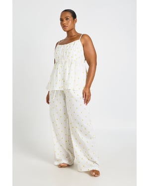 Plus Waffle Lemon Print Babydoll Pyjama Top