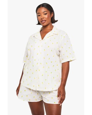 Plus Lemon Print Waffle Shirt PJ Top