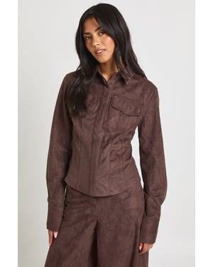 Faux Suede Cinched Shirt
