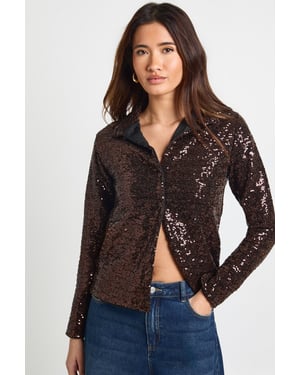 Sequin Oversized Button Through Shirt