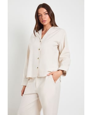Linen Mix Relaxed Fit Long Sleeve Shirt