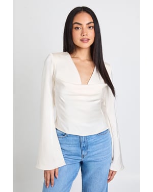 Long Sleeve Satin Cowl Neck Top