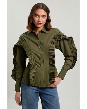 Cotton Poplin Pleat Detail Woven Shirt