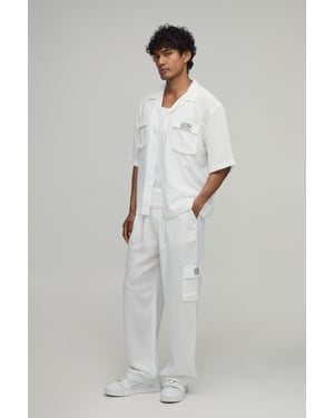 Linen Oversized Short Sleeve Cargo Shirt & Baggy Trouser Set