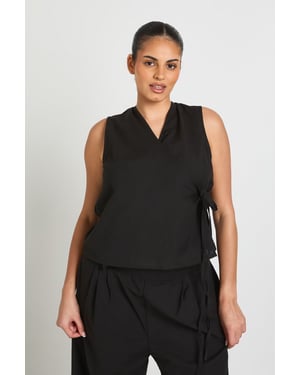 Plus Linen Boxy Wrap Over Waistcoat And Wide Leg Trouser