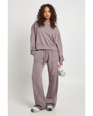 Washed Ribbed Detail Straight Leg Tracksuit