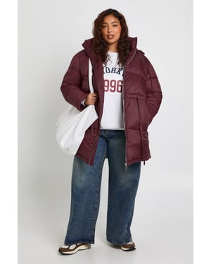 Plus Hooded Cinched Waist Puffer Jacket
