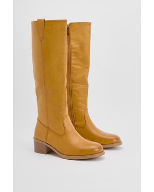 Faith: Rita Faux Leather High Leg Block Heel Boots