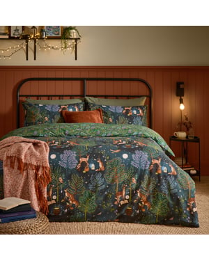 Furn Woodland Ritual Reversible Duvet Cover Set, Navy