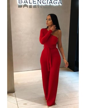 Belted One Shoulder Jumpsuit - Evelyn