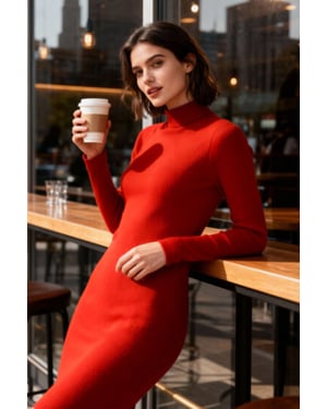 Ribbed Turtleneck Midi Dress