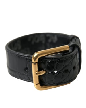Dolce & Gabbana Zwart Gestructureerd Leer Gouden Metaalgesp Armband
