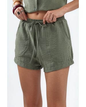 Hoge Taille Wijde Pijpen Shorts met Koordsluiting