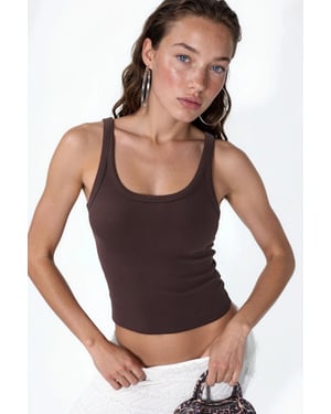 Mouwloze Geribbelde U-Hals Tanktop