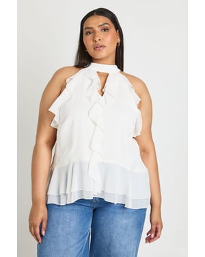 Plus Chiffon Halterneck Ruffle Top