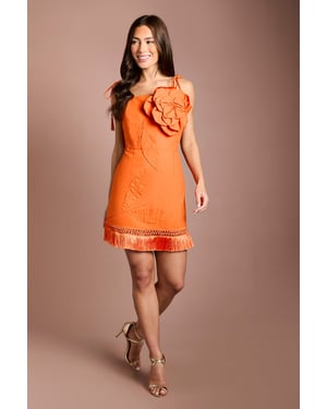 3D Corsage Linen Mini Dress