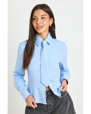 Stripe Tie Detail Fitted Shirt