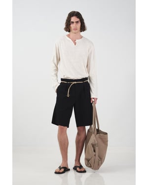 Midja Hög Avslappnad Passform Bälte Poplin Shorts