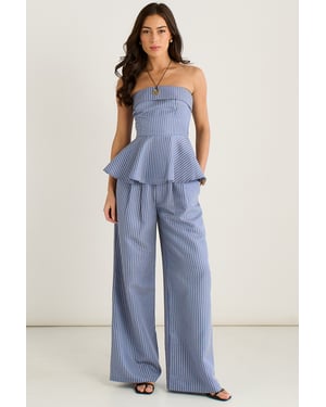 Blue Bardot Stripe Peplum Top