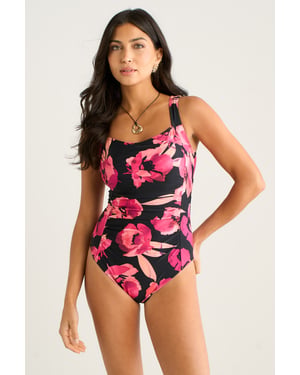 Brown Floral Ring Detail Swimsuit