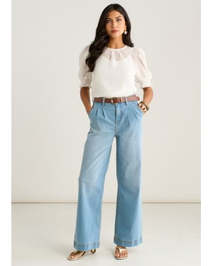 Ljusblå plisserade jeans med vida ben