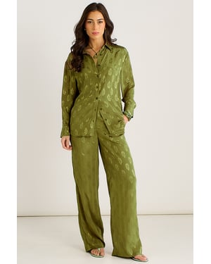 Khaki Floral Satin Jacquard Trousers