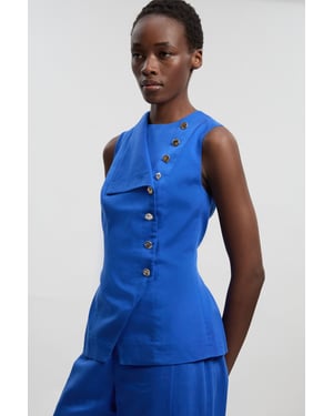 Tailored Linen Button Front Top