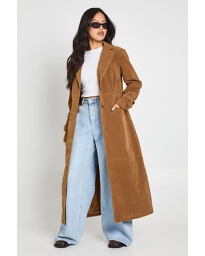 Petite Faux Suede Cinched Longline Coat