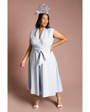 Plus Belted Crepe Midi Dress