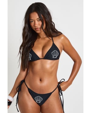 Beaded Shell Triangle Bikini Top And Tie Side Bikini Bottom
