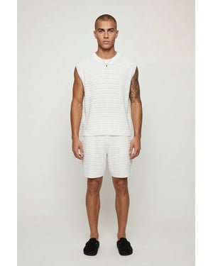 Oversized Open Stitch Cotton Blend Knitted Tank Short Set