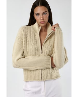 Half Col Kabelbrei Vest met Rits
