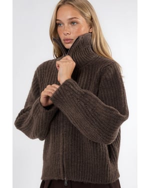 Dikke Textuur Coltrui Zip-Up Cardigan