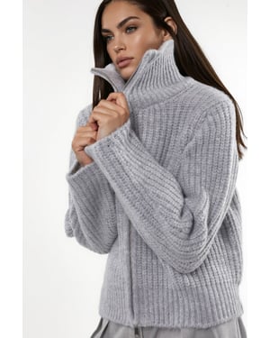 Dikke Textuur Coltrui Met Rits Cardigan
