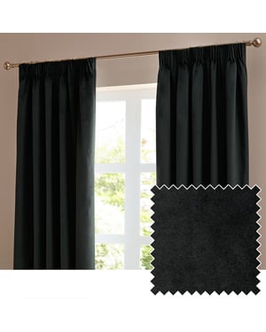 Furn The Ultimate Velvet Blackout Pencil Pleat Curtain Pair, Black