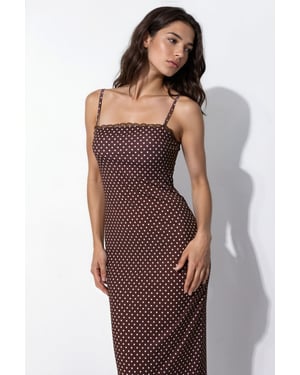 Kant Gedetailleerde Polka Dot Sandy Midi Jurk