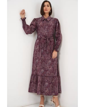 Paisley Geknoopte Midi Overhemdjurk