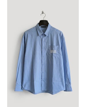 Heren Gestreepte Lange Mouwen Shirt met Borduursel