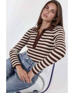 Randig Crew Neck Tröja med Knappar