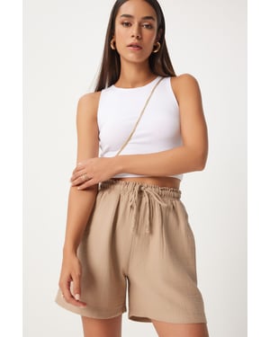 Hoge Taille Wijde Been Katoenen Shorts