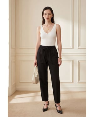 Ankle Length Solid Gabardine Pants with Drawstring Waist