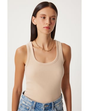 Getailleerde Katoenen U-Hals Tanktop
