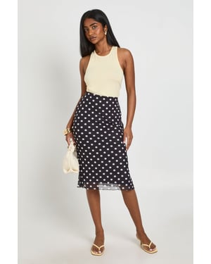 Polka Dot Mesh Midi Skirt