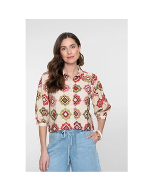 Geisha 63480-20 718 blouse ecru/raspberry/green