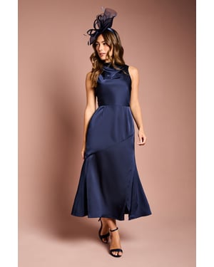 Cowl Neck Sleeveless Satin Midi Dress