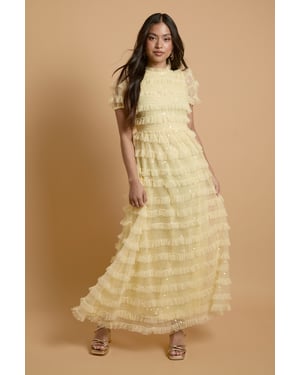 Petite Tiered Mesh Sequin Occasion Maxi Dress